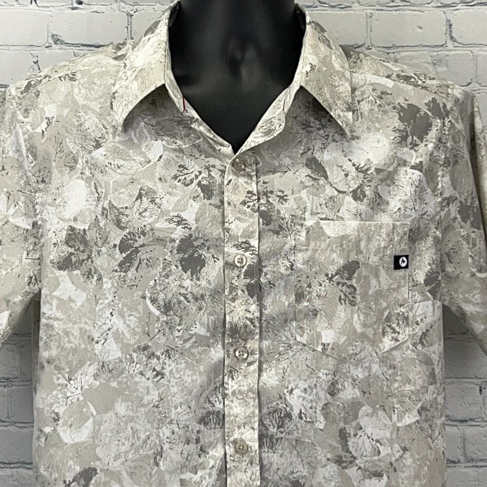 Marmot Button Front Shirt Gray Floral Shilla Peru Inspired Short Sleeve M Medium